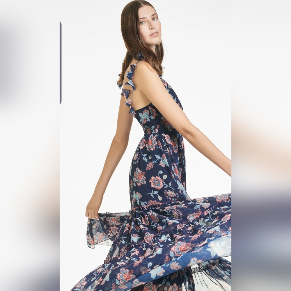 Sachin & Babi Dalia Dress - Eastern Gouache Botanical Floral Tiered Dress Sz 14